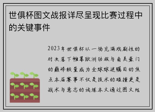 世俱杯图文战报详尽呈现比赛过程中的关键事件